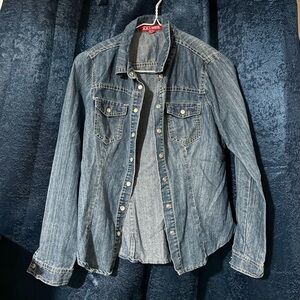 XXI Premium Denim Women’s XS Blue Button Up Pearl Snap Buttons Long Sleeve